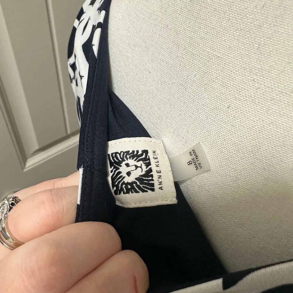 Anne Klein Navy and White Patterned Midi Dress - Picture 6 of 6